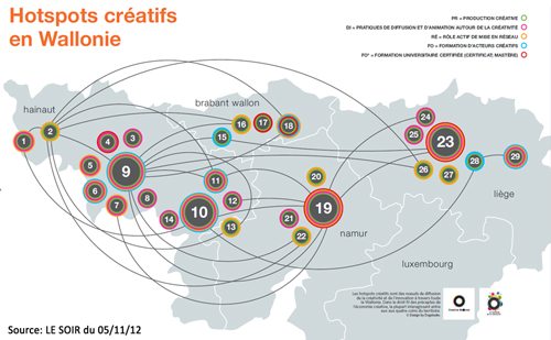 Carte des creative hotspots: aucun en province de Luxembourg